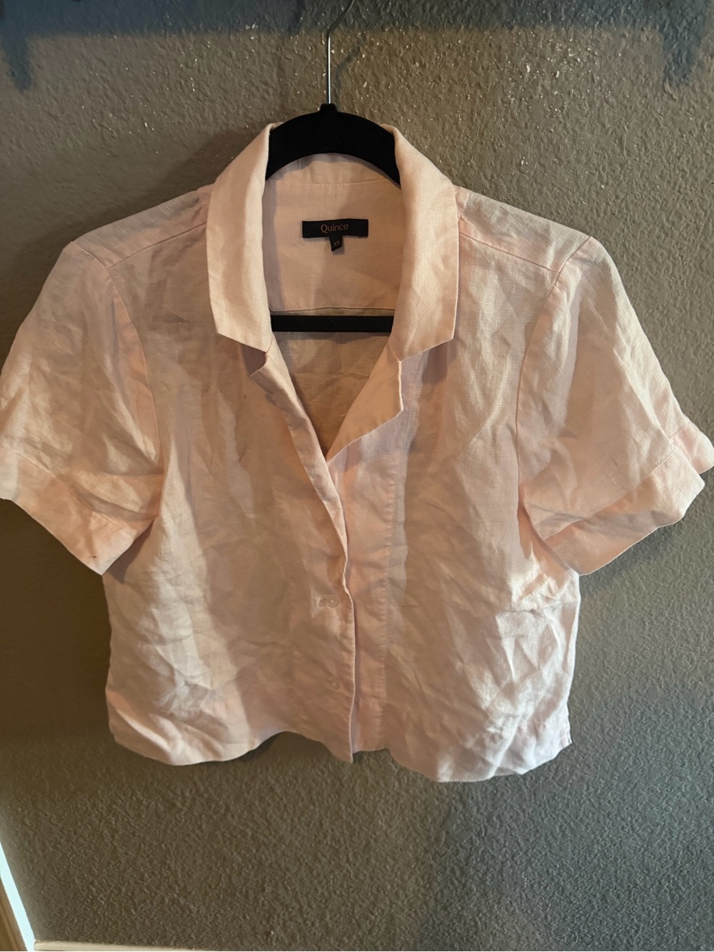 Quince 100% Linen Button Front Shirt Light Pink Short Sleeve Collared XS EUC
